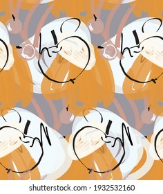 Abstract seamless pattern with hand drawn scribbles. Bright colored doodles made by marker crayon paint. Rough ink blobs and splashes with floral garden motif. Artistic wallpaper wrapping design.