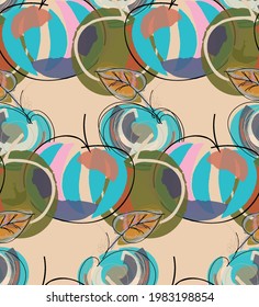 Abstract seamless pattern with hand drawn scribbles. Bright colored doodles made by marker crayon paint. Rough ink blobs and splashes with floral garden motif. Artistic wallpaper wrapping design.