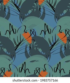 Abstract seamless pattern with hand drawn scribbles. Bright colored doodles made by marker crayon paint. Rough ink blobs and splashes with floral garden motif. Artistic wallpaper wrapping design.