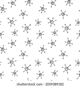 Resumen de patrón sin fisuras con bacterias extraídas a mano. Objetos sencillos de color negro sobre fondo blanco. Ilustración vectorial.