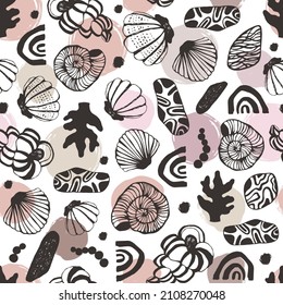 Abstract seamless pattern with hand drawn textures. Vector background.