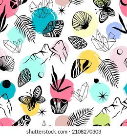Abstract seamless pattern with hand drawn textures. Vector background.