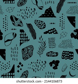 Abstract seamless pattern with hand drawn textures. Vector background.