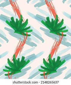 Abstract seamless pattern with hand drawn scribbles. Bright colored doodles made by marker crayon paint. Rough ink blobs and splashes with floral garden motif. Artistic wallpaper wrapping design.