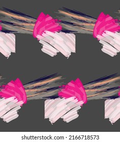 Abstract seamless pattern with hand drawn scribbles. Bright colored doodles made by marker crayon paint. Rough ink blobs and splashes with floral garden motif. Artistic wallpaper wrapping design.