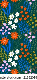 Abstract seamless pattern with  hand drawn meadow flowers. Fashion stylish natural background. 