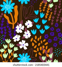 Abstract seamless pattern with  hand drawn meadow flowers. Fashion stylish natural background. 