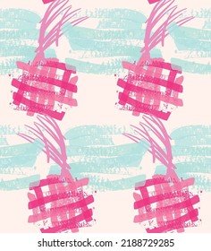 Abstract seamless pattern with hand drawn scribbles. Bright colored doodles made by marker crayon paint. Rough ink blobs and splashes with floral garden motif. Artistic wallpaper wrapping design.
