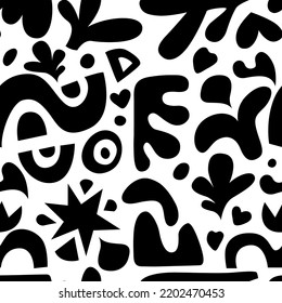 Abstract seamless pattern. Hand drawn organic shapes, doodles  elements.