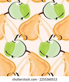 Abstract seamless pattern with hand drawn scribbles. Bright colored doodles made by marker crayon paint. Rough ink blobs and splashes with floral garden motif. Artistic wallpaper wrapping design.