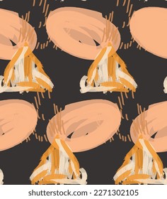 Abstract seamless pattern with hand drawn scribbles. Bright colored doodles made by marker crayon paint. Rough ink blobs and splashes with floral garden motif. Artistic wallpaper wrapping design.