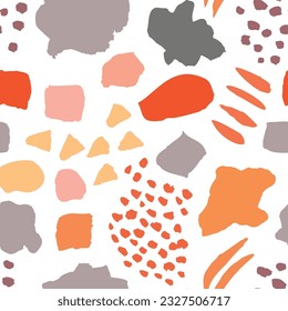 Abstract seamless pattern with hand drawn colorful sketch shapes. Trendy stylish orange and gray elements texture for textile, wrapping paper, cover, surface, wallpaper, banner decor
