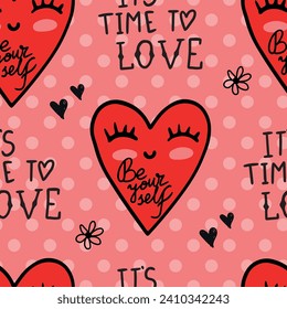 Abstract seamless pattern with  hand drawn hearts. Pattern for girls, fashion clothes, t shirts.Funny Girlish repeated Valentines day backdrop 