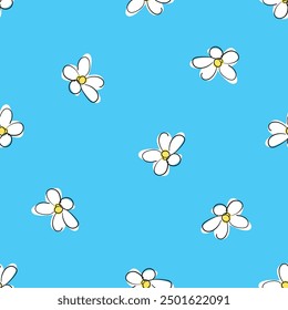 Abstract seamless pattern with hand drawn cute daisy flowers vector
