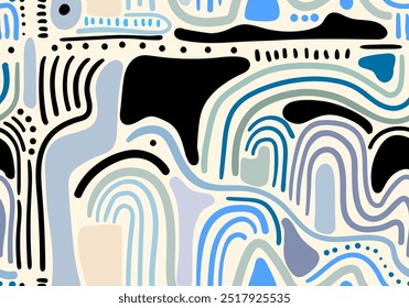 Abstract seamless pattern hand drawn background of shapes and lines, simple style