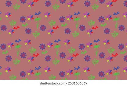 Abstract seamless pattern with hand drawn vintage groovy daisy flowers. design y2k. 60s, 70s, 80s style
