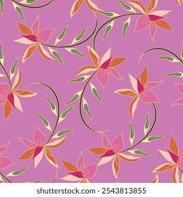 Abstract seamless pattern with hand drawn vintage groovy daisy flowers. design y2k. 60s, 70s, 80s style