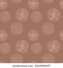 Abstract seamless pattern with hand drawn circles. Mocha Mousse color of the year 2025. Doodle style abstract decor elements for creating Invitations, posters, social media posts, wallpaper, wrapping
