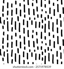 Abstract seamless pattern with hand drawn vertical dashes. Black brush strokes grunge texture. Great for Scandinavian designs, textiles, packaging, or digital projects. Modern vector backdrop