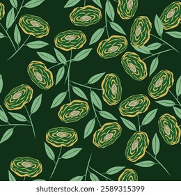 Abstract seamless pattern with hand drawn vintage groovy daisy flowers. design y2k. 60s, 70s, 80s style