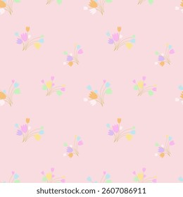 Abstract seamless pattern with hand drawn vintage groovy daisy flowers. Seamless abstract pattern with colorful, bright flowers. Patterns in bright, fresh, spring colors.