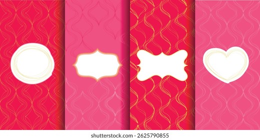 Abstract seamless pattern with hand drawn waves on pink background with banners. Line style wallpaper, backdrop, cover, fabric, texture, textile. Big set.