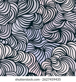 Abstract seamless pattern with hand drawn swirls and waves. Graphic surface design, stylized print with wavy pattern of curved lines, decorative ocean waves. Vector illustration.