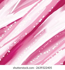 Abstract seamless pattern with hand drawn diagonal brush stripes and waves, spots. Pink, white colors.