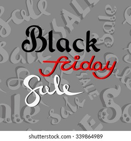 Abstract seamless pattern with hand drawn inscriptions on the sale on gray background. Hand written lettering.