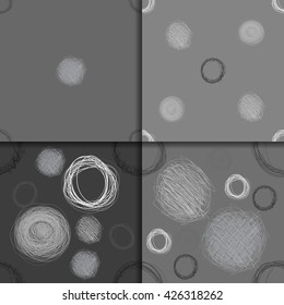 Abstract Seamless Pattern. Hand Drawn vector circles, black and white background set.