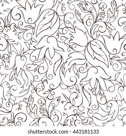 Abstract seamless pattern with hand drawn flowers. Vector