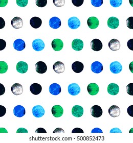 Abstract seamless pattern with hand drawn polka dots in watercolor style, design element. Can be used for invitations, cards, scrapbooking, print, gift wrap, manufacturing. All elements are editable