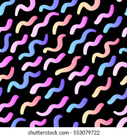 Abstract seamless pattern with hand drawn textures in memphis style. Retro fashion background.
