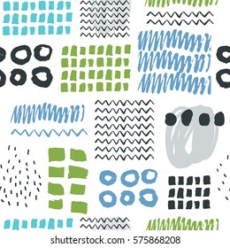Abstract seamless pattern with hand drawn textures.