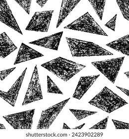 Resumen Patrón sin costura de figuras asimétricas geométricas de color negro dibujadas a mano sobre fondo blanco. Estilo del dibujo infantil. Fondo continuo con polígonos para aplicación universal.