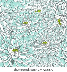 Resumen de un patrón impecable con flores de crisantemo dibujadas a mano. Patrón para la creación de empaque, papel pintado, tela.