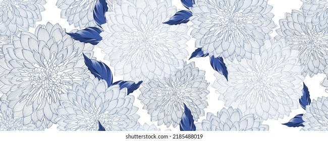 Abstract Seamless Pattern With Hand-drawn Chrysanthemum Flowers. Pattern For Creating Packaging, Wallpaper, Fabric.