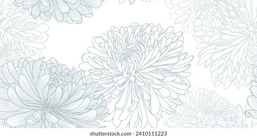 Abstract seamless pattern with hand-drawn chrysanthemum flowers. Pattern for creating packaging, wallpaper, fabric.