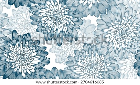 Abstract seamless pattern with hand-drawn chrysanthemum flowers. Pattern for creating packaging, wallpaper, fabric.