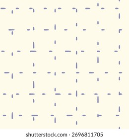 Abstract seamless pattern of hand-drawn dots, checkered texture with dotted lines. Cute minimalist print, doodle style kids' graphic design of irregular cell, drops. Vector illustration in two colors.