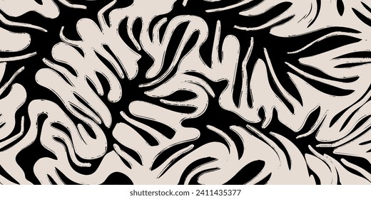 Abstract seamless pattern. Hand-drawn nature texture design in black color. Vector illustration