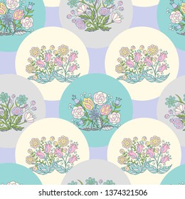 Abstract seamless pattern with hand-drawn and painted flowers