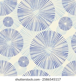 Abstract seamless pattern with hand-drawn radial lines creating dynamic circular shapes on a light background. Modern and stylish design, perfect for fabrics, wallpapers, and graphic projects.