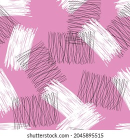 Abstract seamless pattern of hand-drawn spots on pink background. Trendy hand drawn textured background

