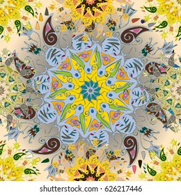 Abstract seamless pattern with handmade doodle. Background from mandala can be used for wallpaper, pattern fills, web page background, surface textures.