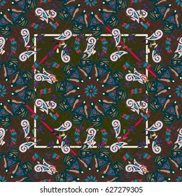 Abstract seamless pattern with handmade doodle. Background from mandala can be used for wallpaper, pattern fills, web page background, surface textures.