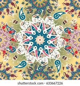 Abstract seamless pattern with handmade doodle. Background from mandala can be used for wallpaper, pattern fills, web page background, surface textures.