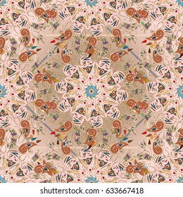 Abstract seamless pattern with handmade doodle. Background from mandala can be used for wallpaper, pattern fills, web page background, surface textures.
