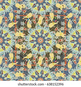 Abstract seamless pattern with handmade doodle. Background from mandala can be used for wallpaper, pattern fills, web page background, surface textures.