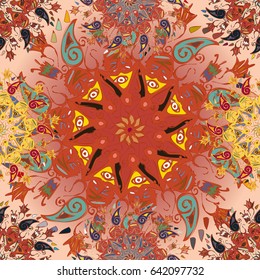 Abstract seamless pattern with handmade doodle. Background from mandala can be used for wallpaper, pattern fills, web page background, surface textures.